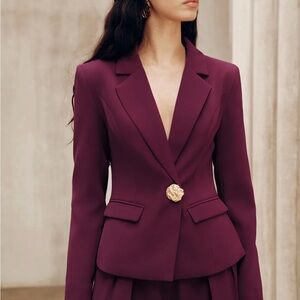 Commense Burgundy Women's Blazer and Trouser Pant SET